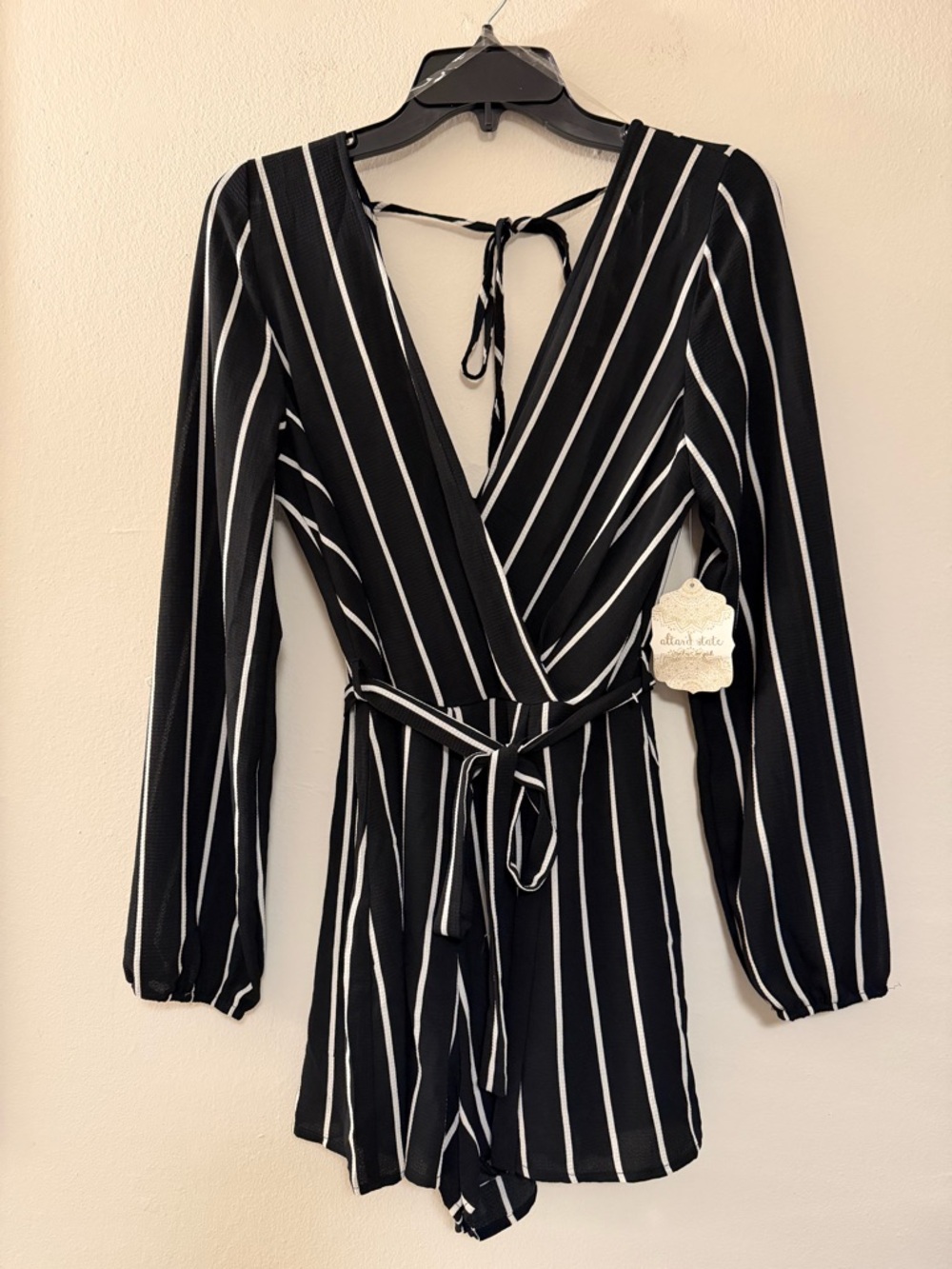 NWT Altar’d State Black and White Striped Romper size M runs small
